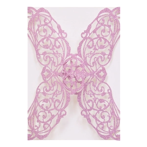 Laser cut pink glitter butterfly invitation cover for wedding and engagement cards