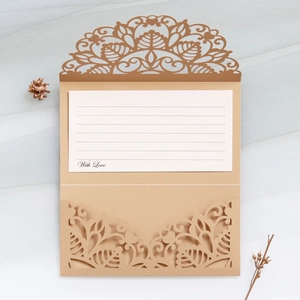 Laser-cut kraft wedding invitation with mandala pattern and With Love inner card