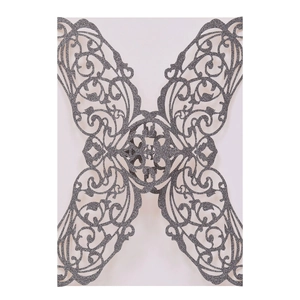 Glitter silver laser cut wedding invitation cover with elegant hollow floral pattern