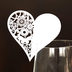 Heart Shaped Wine Glass Cards Laser Cut Hollow Floral Butterfly Pearlescent Paper Wedding Party Table Decor Place Cards