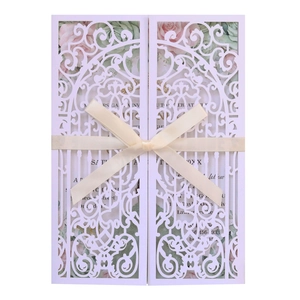 Invitation De Mariage Découpée Au Laser Papier Perlé Carte Florale Creuse Avec Noeud En Ruban Pour Fiançailles Style Européen