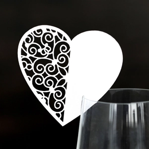 Laser Cut Heart Shape Wine Glass Place Cards Hollow Pearlescent Paper Name Cards For Wedding Party Table Decorations Seat Marking Cup Cards