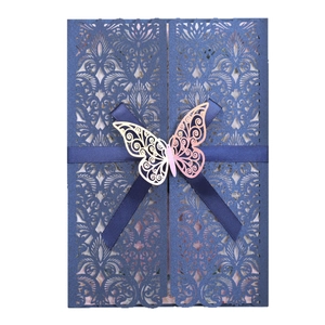 Invitations De Mariage Découpées Au Laser Motif Floral Dentelle Papier Perlé Noeud Papillon Pour Fiançailles Cartes