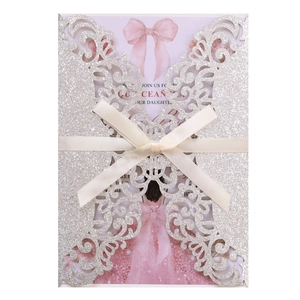 Cartes d'Invitation Quinceanera Découpées Au Laser Papier Pailleté Invitations Mariage Florales Ajourées Avec Enveloppes Et Ruban Pour Fête d'Anniversaire