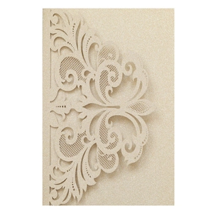Champagne gold glitter laser cut lace invitation cover for weddings and events