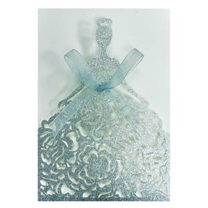 Laser Cut Glitter Paper Girl Dress Wedding Invitation Cards With Ribbon Bow Floral Hollow Invitations For Engagement Party
