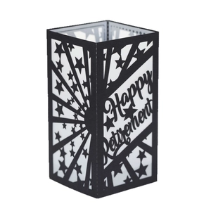 Black laser-cut Happy Retirement paper lantern with star patterns for party atmosphere