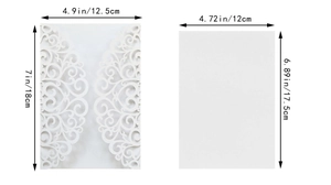 Laser cut white wedding invitation set with floral cover and inner card dimensions