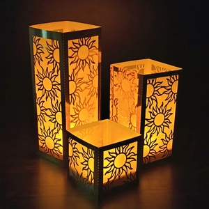 Laser Cut Sun Pattern Paper Lampshade Only Without Candle Gold Cardstock Electronic Light Cover For Wedding Party Decor
