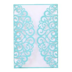 Laser cut mint green hollow filigree invitation card with elegant floral patterns