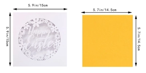 Détail de la carte de Pâques découpée au laser avec insert jaune et dimensions précises
