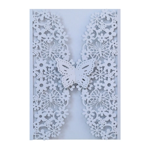 Elegant laser-cut wedding invitation cover with 3D butterfly and floral hollow design