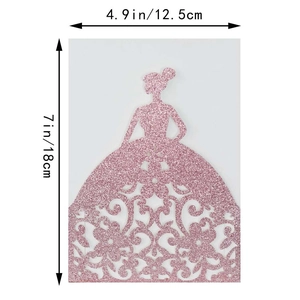 Pink glitter laser cut wedding invitation featuring an elegant girl silhouette and floral pattern