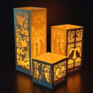 Laser Cut Paper Candle Shade Hollow Out Heart Swan Pattern White Cardboard Lantern For Wedding Valentine Day Party Decor