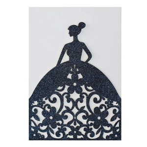 Elegant Lady Silhouette Glitter Paper Wedding Invitations Envelopes Laser Cut Hollow Out Floral Engagement Greeting Cards Covers