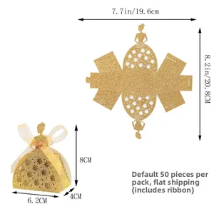 Détail de la boîte à bonbons robe de princesse dorée scintillante avec étoile