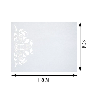 Laser cut pearl white place card with floral lace design and 12x9cm dimensions
