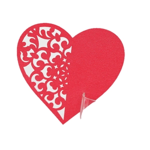 Elegant red heart-shaped laser-cut wedding place cards for wine glass decoration