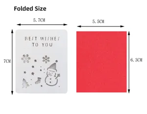 Detailed laser-cut snowman and snowflake pattern on Christmas gift card with red liner
