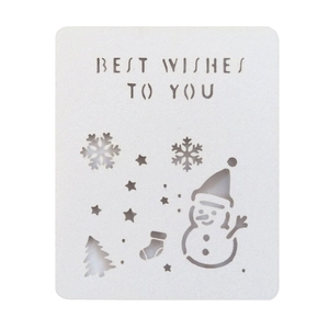 Detail of white laser-cut Christmas card with snowman, snowflakes and Best Wishes text