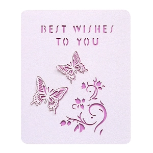 Laser-cut lavender butterfly greeting card with Best Wishes To You text on white background