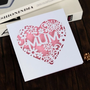 Laser Cut Hollow Greeting Card Heart Flower Butterfly Pearlescent Paper Mother Day Thanksgiving Elegant Invitation