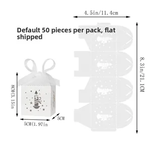 Laser-cut white Christmas gift box detail showing dimensions and ribbon tie assembly