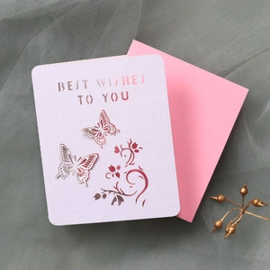 Detailed laser-cut butterfly greeting card with Best Wishes text and pink envelope
