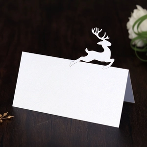 Laser Cut Reindeer Table Place Cards Pearlescent Paper Hollow Name Seat Cards For Christmas Wedding Banquet Party