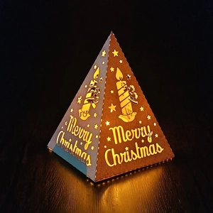 Christmas Hollow Out Pyramid Paper Lampshade Festive Laser Cut Candle Lantern For Party Decor Merry Christmas Star Pattern
