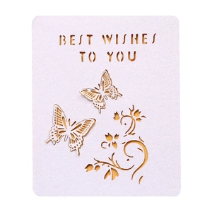 Elegant laser-cut greeting card with golden butterfly motifs and Best Wishes text