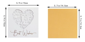 Detailed view of laser-cut heart wedding card with size 15x15cm and gold insert