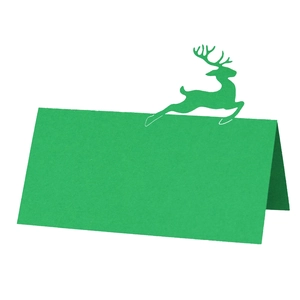 Green laser cut reindeer place card for Christmas and wedding table decorations