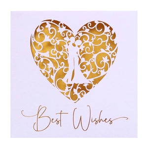 Elegant laser-cut heart floral greeting card with gold Best Wishes foil stamping