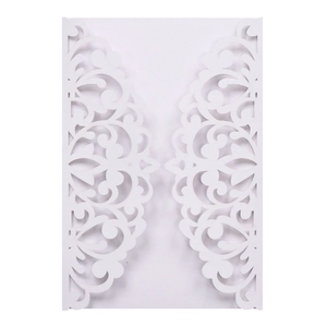 Elegant laser-cut floral wedding invitation cover made of premium pearlescent white paper