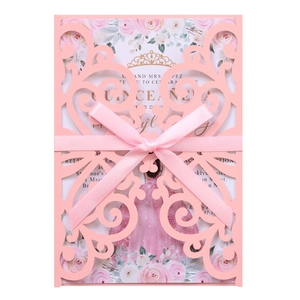 Laser Cut Quinceañera Invitation Cards Floral Girl Pattern Artificial Pearl Paper With Satin Ribbon Wedding Engagement Party Supplies