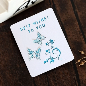 Laser-cut butterfly greeting card with Best Wishes To You text and blue inner paper