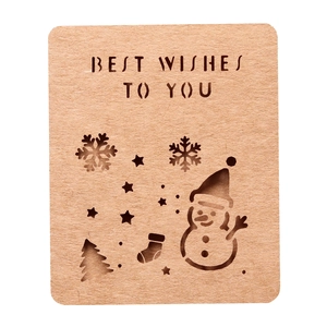 Laser-cut kraft paper Christmas card with snowman, snowflakes and Best Wishes text