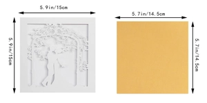 Laser-cut white wedding invitation card with dimensions 15x15cm and gold insert paper