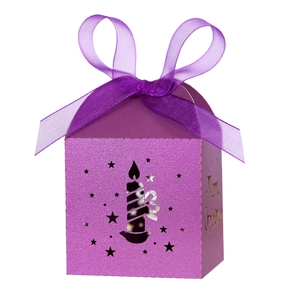 Laser Cut Hollow Candle Star Pattern Christmas Candy Box With Organza Ribbon Bow Pearlescent Paper Gift Box For Wedding Party Favor