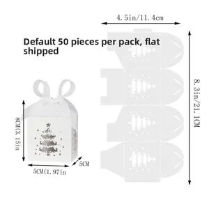 Detailed size specifications for laser-cut white Christmas tree gift boxes with ribbon