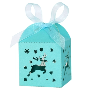 Light blue Christmas reindeer hollow candy gift box with elegant snowflake cutouts