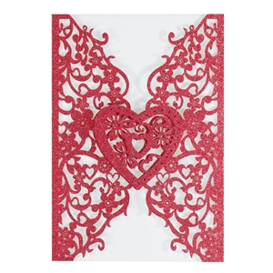 Laser Cut Heart Flower Wedding Invitation Pocket Glitter Paper Hollow Greeting Card Cover For Engagement Bridal Shower Party