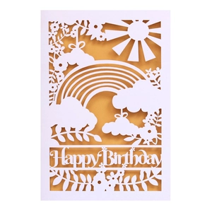 Cartes De Voeux Joyeux Anniversaire Découpe Laser Creux Arc En Ciel Soleil Papier Perlé Carte D'Invitation