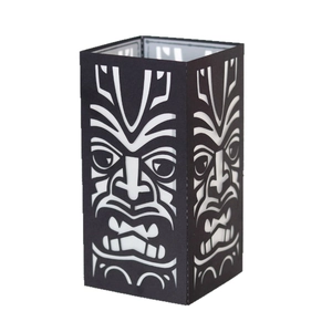Black tiki mask cutout paper lantern shade for atmospheric decorative candlelight