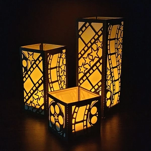 Movie Theme Film Roll Design Laser Cut Cardboard Lampshade For Flameless LED Candle Lantern Party Home Desktop Decoration
