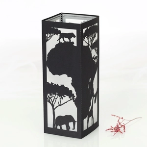 African silhouette paper lantern featuring elephants, giraffes, and acacia tree cutouts