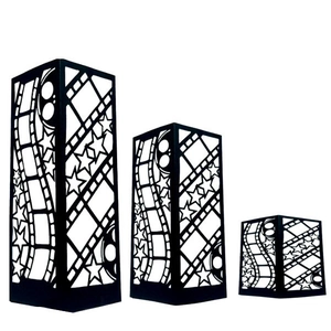 Set of three black movie film star lanterns in varying sizes with matte finish