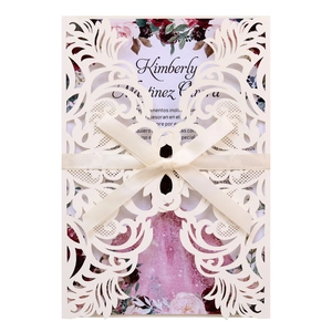 Cartes Invitation Mariage Découpe Laser Papier Perlé Avec Ruban Satin Enveloppes Pour Fiançailles Fête