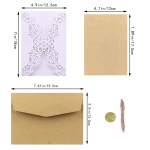 Laser cut hollow wedding invitation set with kraft envelope and rustic jute twine